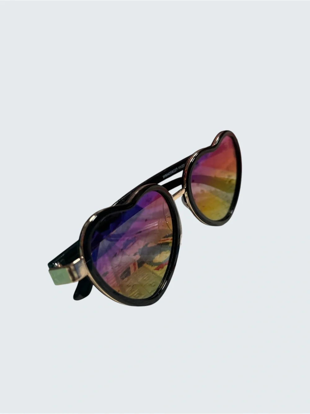 KIDS Heart-Shaped Mirrored Sunglasses - Black Frame, Rainbow Lenses